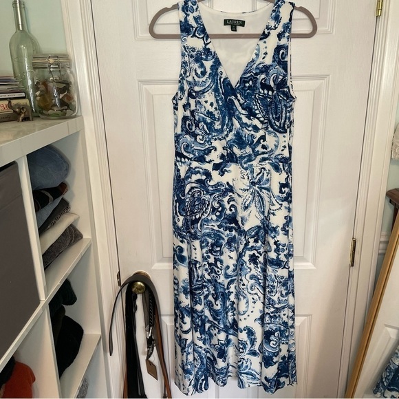 LAUREN Ralph Lauren Blue & White Paisley Dress 10 - Picture 1 of 7